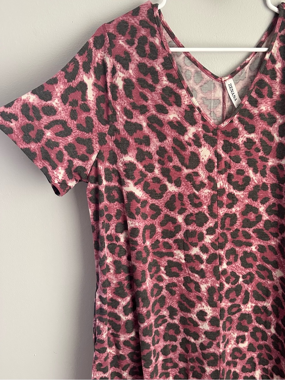 Zenana 1X pink leopard print maxi dress short sleeve cheetah - Picture 2 of 6